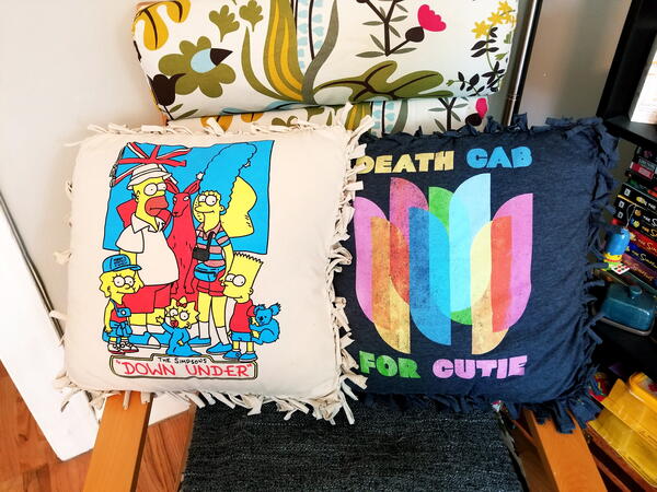 Image shows two t-shirt pillows. Image shows two t-shirt pillows.