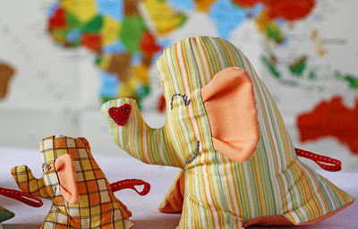 Hand-Sewn Elephant Family