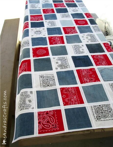 Upcycled Denim and Bandana No-Sew Tablecloth