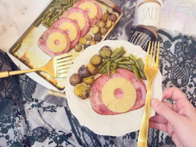 Sheet Pan Sliced Ham, Potatoes And Green Beans